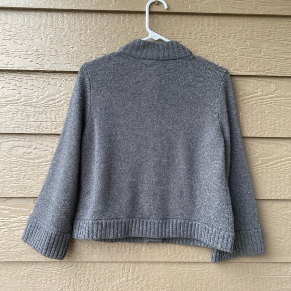 Talbots Cashmere Merino Wool Sweater Cardigan Gray Bell Sleeves Mock Neck - Picture 4 of 10